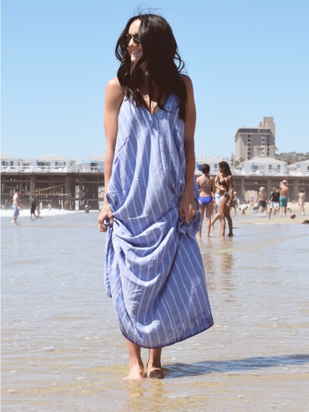 Lightweight Blue Striped Boho Maxi Dress